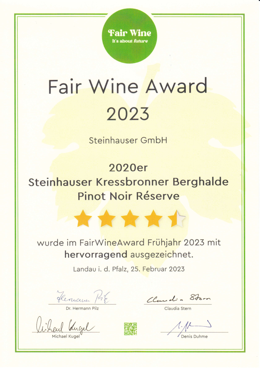 Auszeichnung Future Wine Award 2023 - Kressbronner Berghalde Pinot Noir Reserve