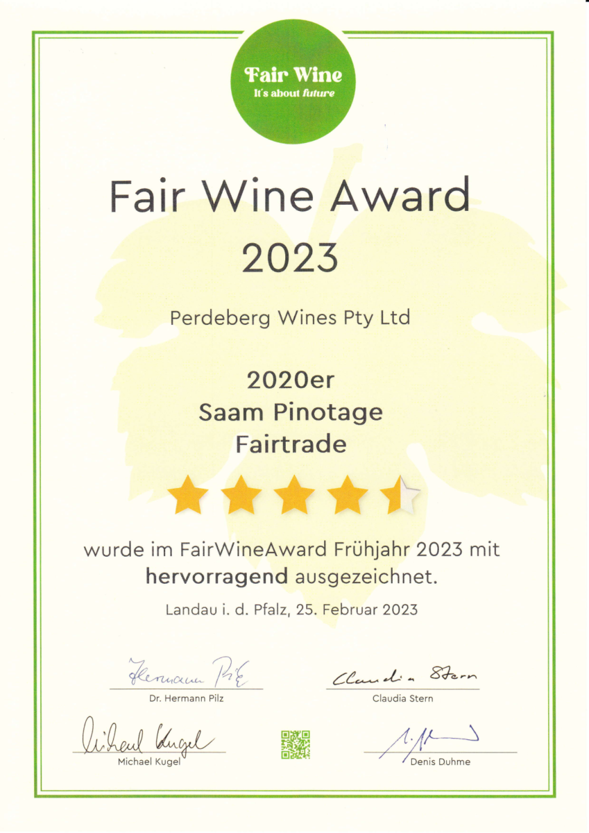 Auszeichnung Future Wine Award 2023 - Perdeberg Wines Saam Pinotage