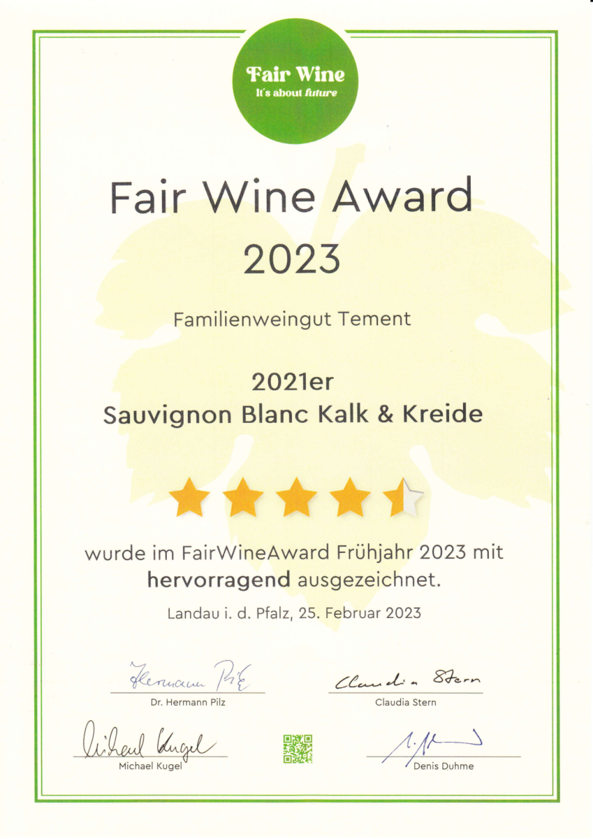 Auszeichnung Future Wine Award 2023 - Temment Sauvignon Blanc Kalk Und Kreide